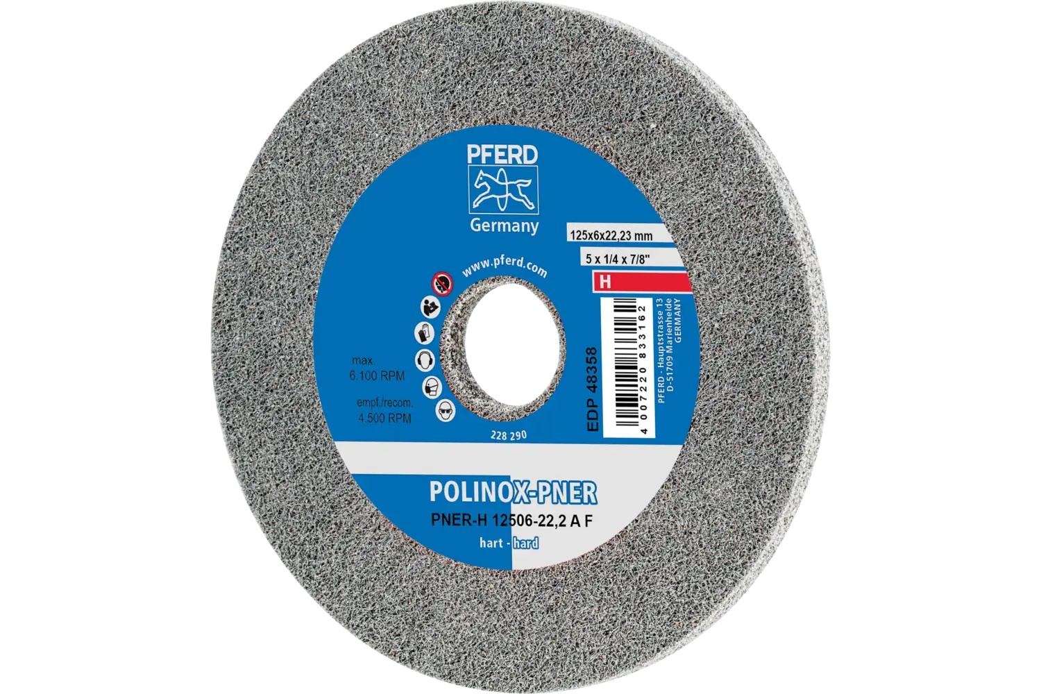 Picture of Pferd Polinox® Unitized Wheel, 5" X 1/4 X 7/8, Fine, Hard, 8Am, Aluminum Oxide